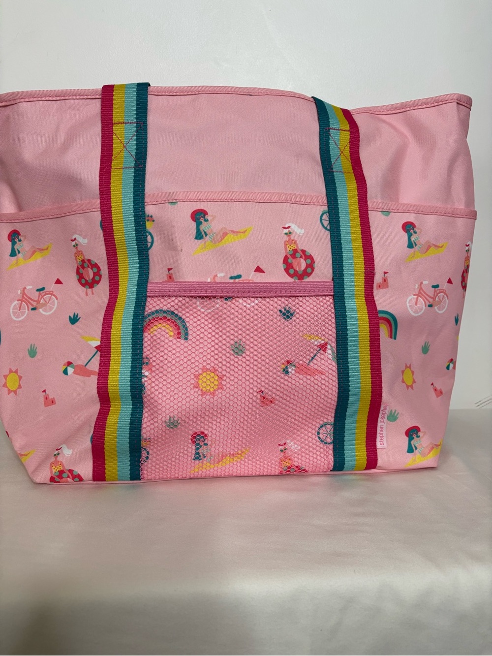 Girls Pink Rainbow-Handle Beach Tote Bag